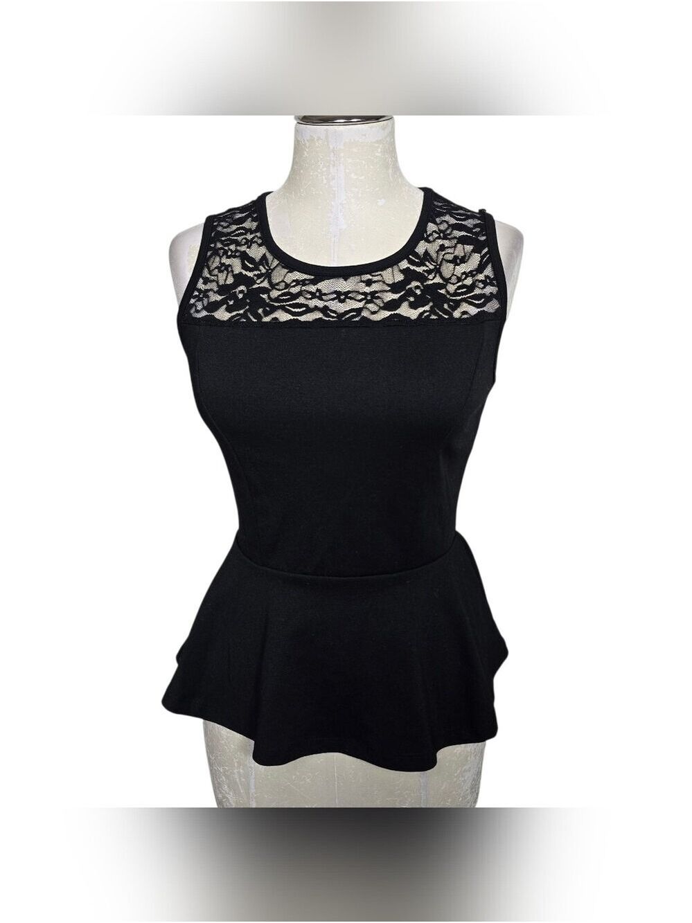 Papaya Black Peplum Tank Top Lace Sleeveless S